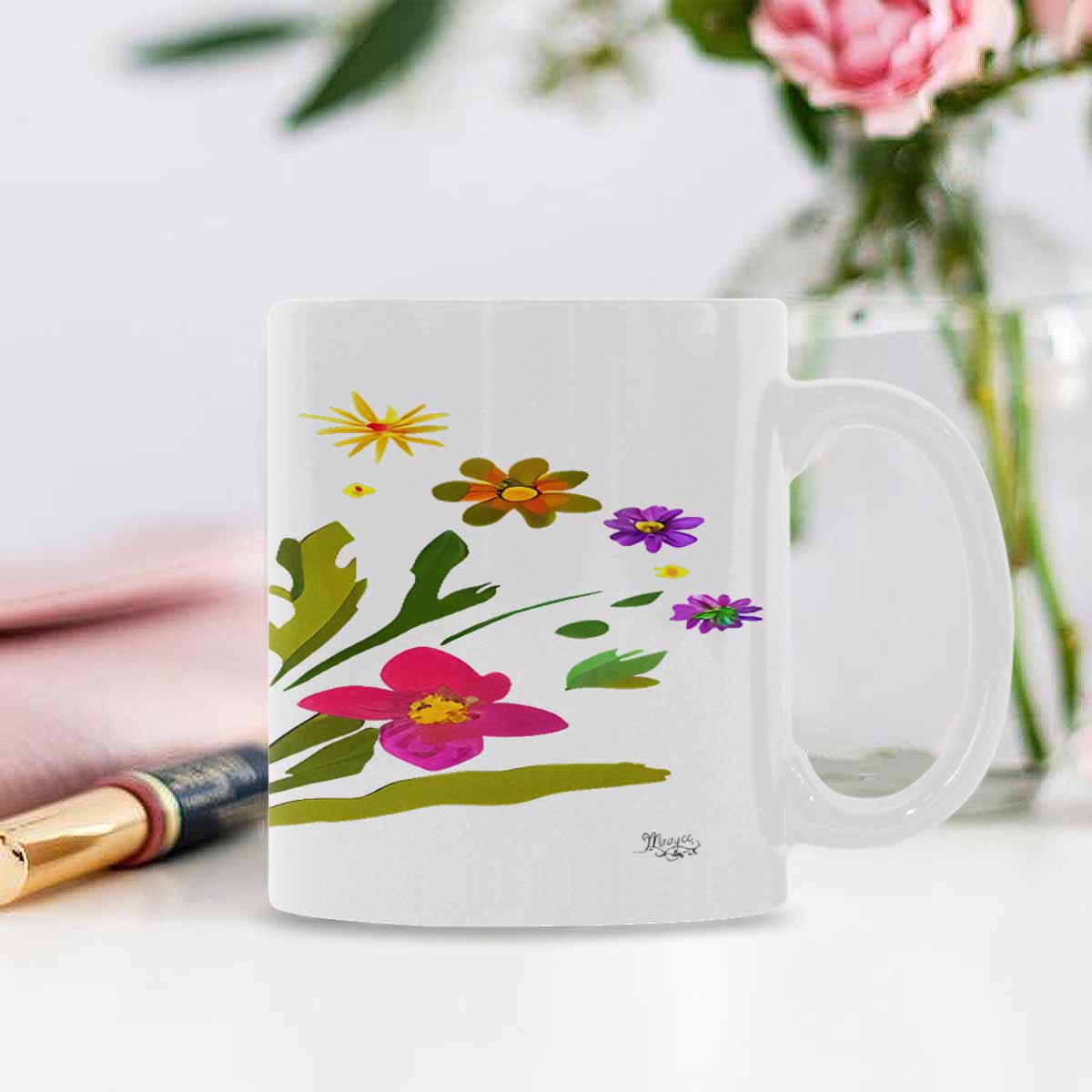 USA made Quality Mug, coffee mug, tea cup, Bright florals, Set 2, design 74