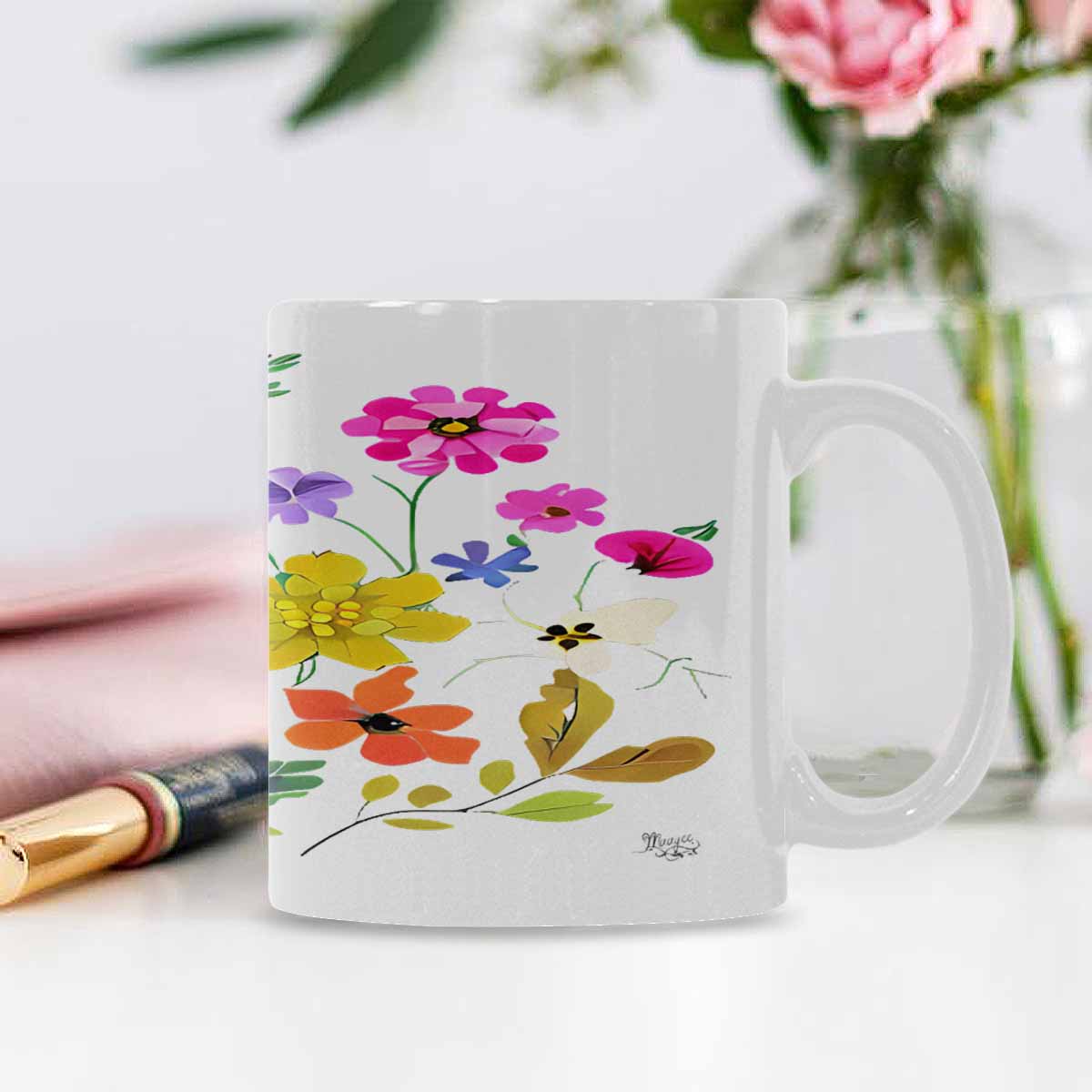 Quality Mug, coffee mug, tea cup, Bright florals, Set 2, design 85