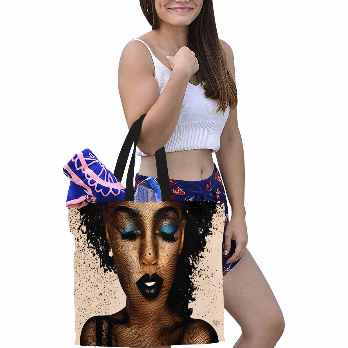 Canvas tote bag, Large, Black Faces, Set 1, design 75