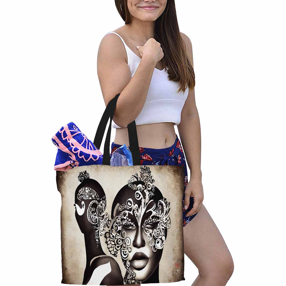 Canvas tote bag, Large, Black Faces, Set 1, design 31