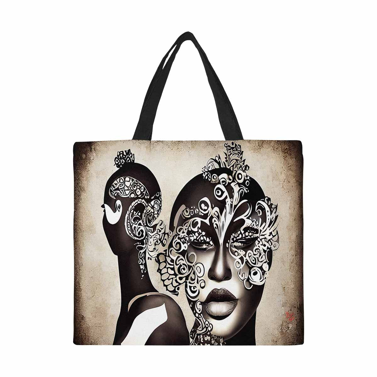 Canvas tote bag, Large, Black Faces, Set 1, design 31