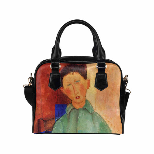 Shoulder PU Leather handbag, Modigliani design, choice of 2 colors, Boy in a blue jacket version 2