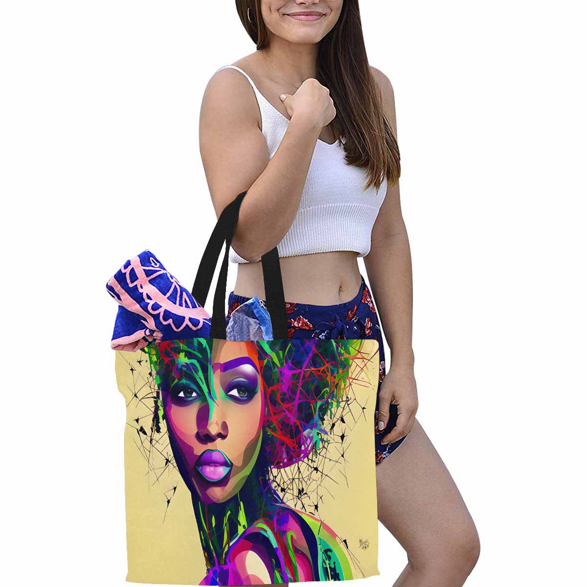 Canvas tote bag, Large, Black Faces, Set 1, design 58