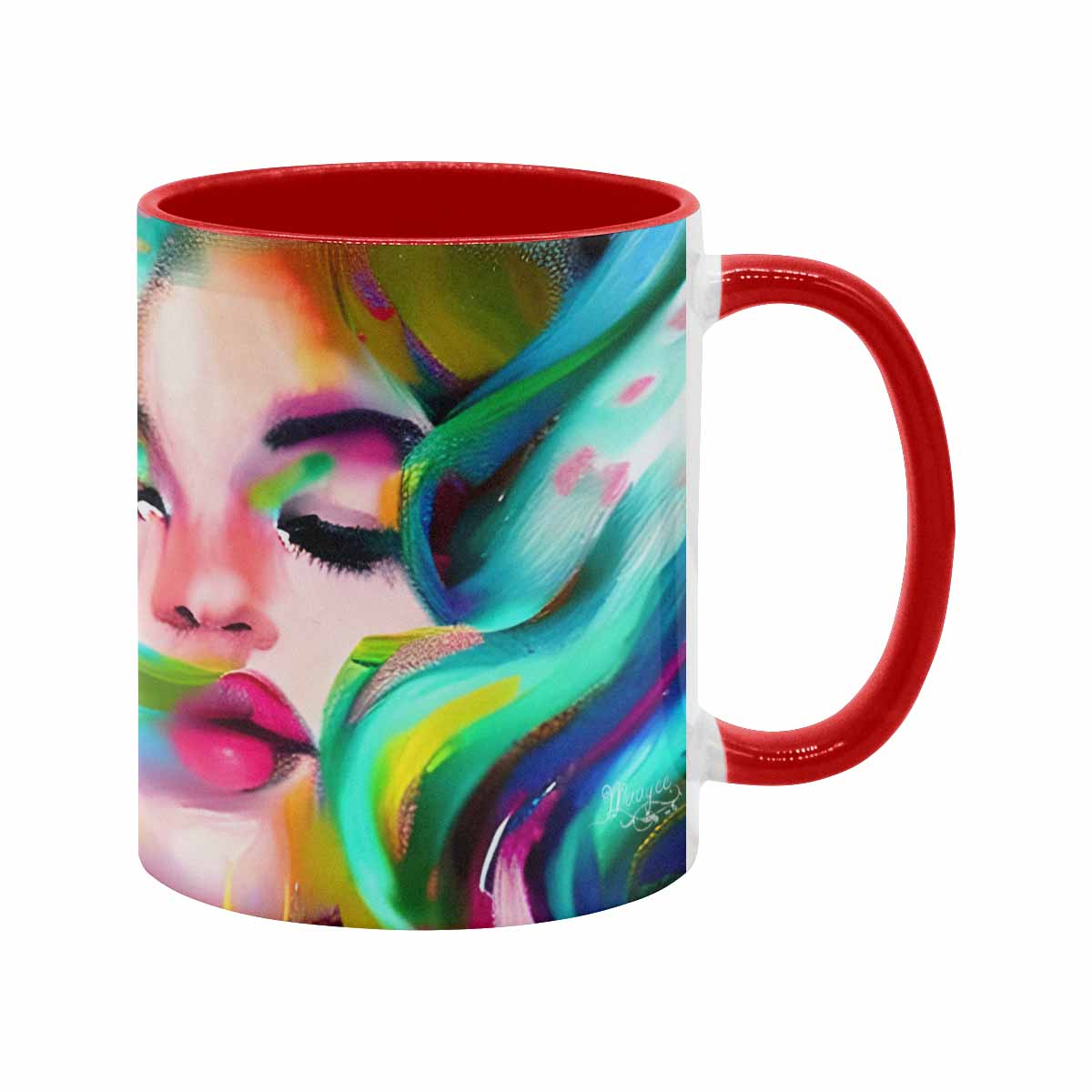 Coffee mug, tea cup, multicolor mug, caucasian type face, design 21