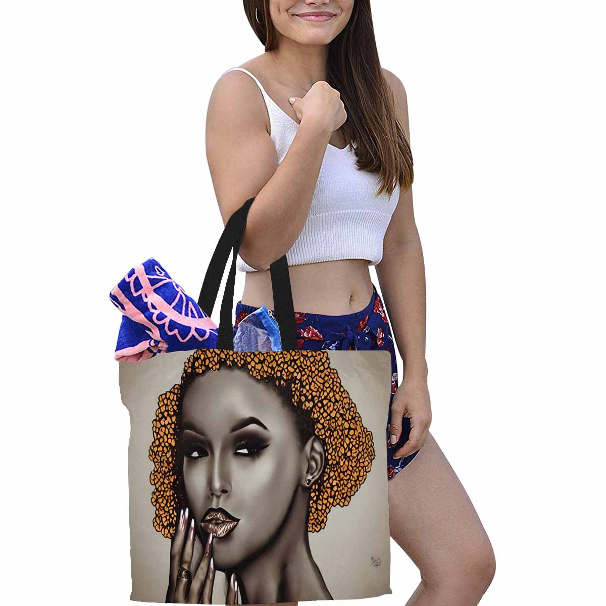 Canvas tote bag, Large, Black Faces, Set 1, design 16