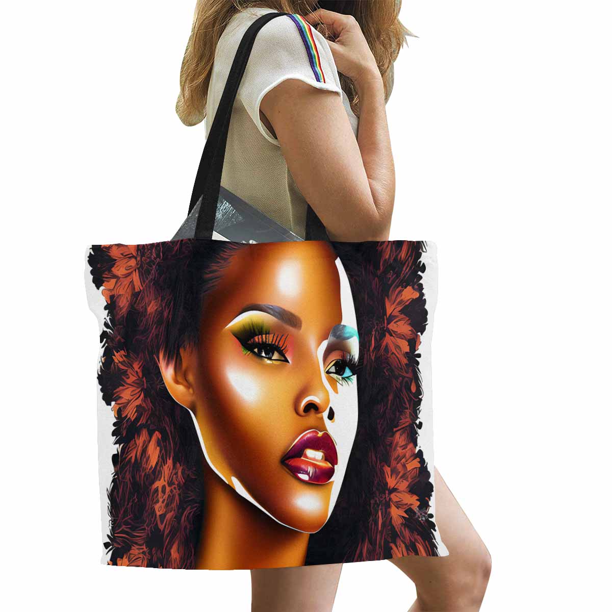 Canvas tote bag, Large, Black Faces, Set 1, design 36