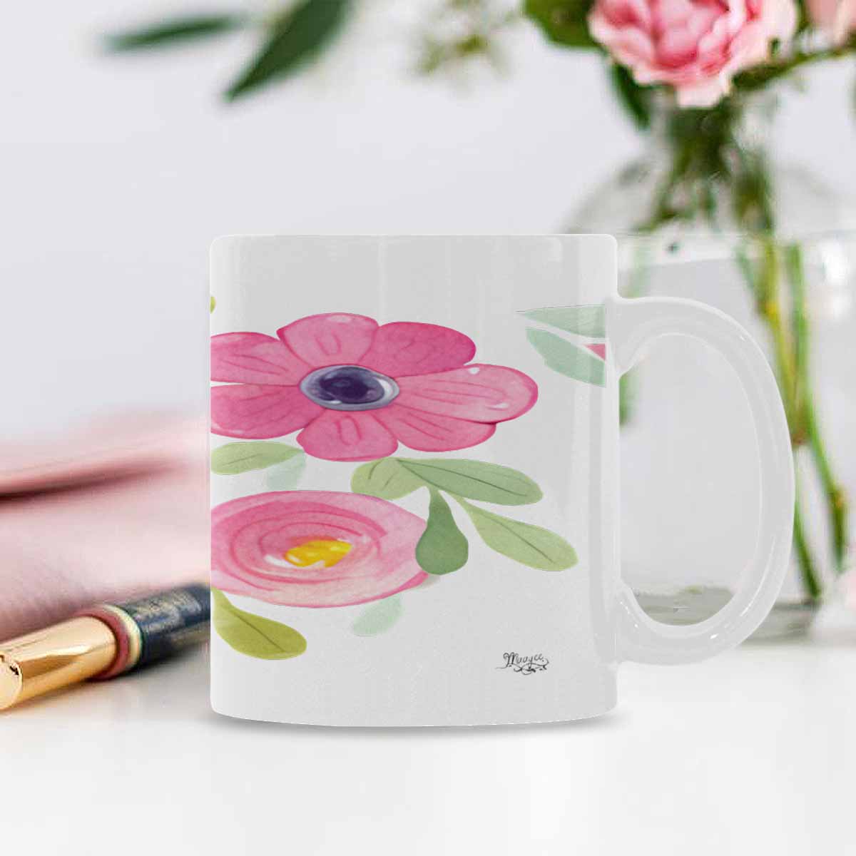 USA made Quality Mug, coffee mug, tea cup, Bright florals, Set 2, design 41