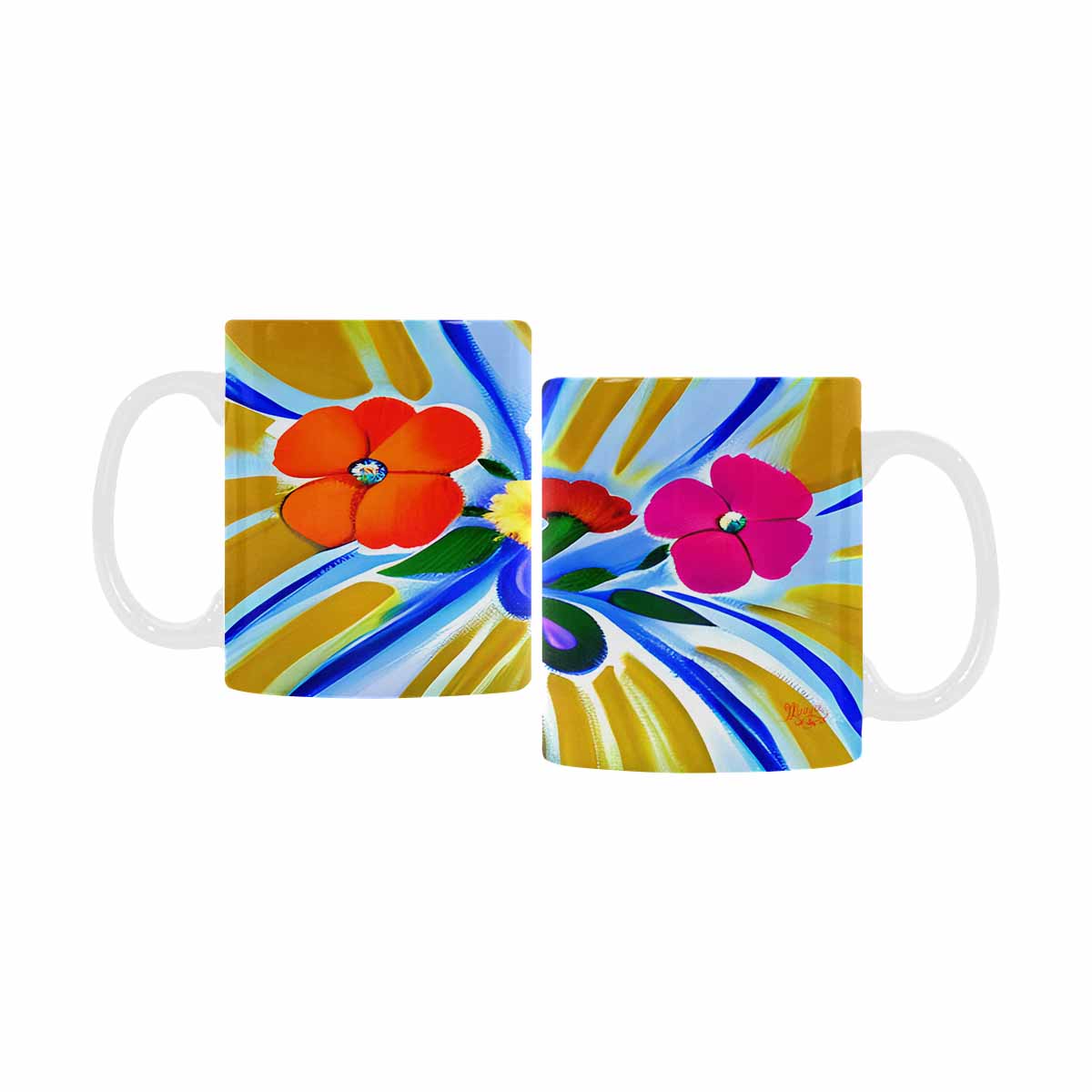 USA made Quality Mug, coffee mug, tea cup, Bright florals, Set 1, Design 73