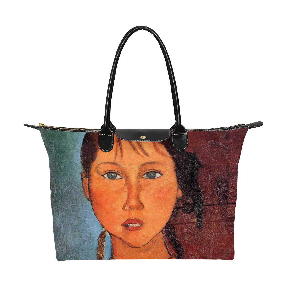 Classic handbag, Modigliani design, choice of 2 colors, Girl with plaits