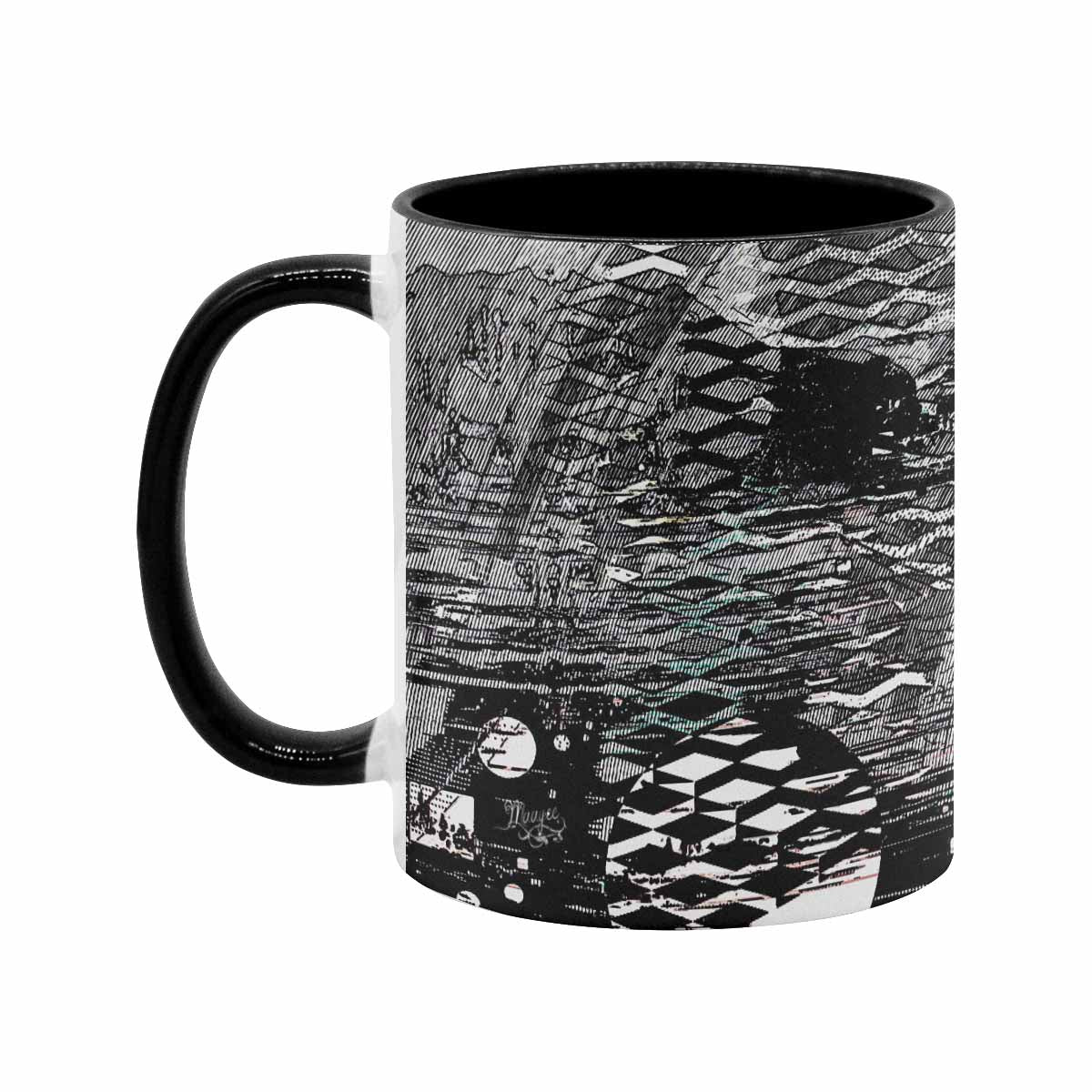 Coffee Mug, tea cup, black core, abstract, design 132