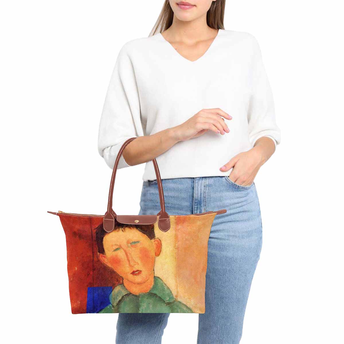 Classic handbag, Modigliani design, choice of 2 colors, Boy in a blue jacket version 1 & 2