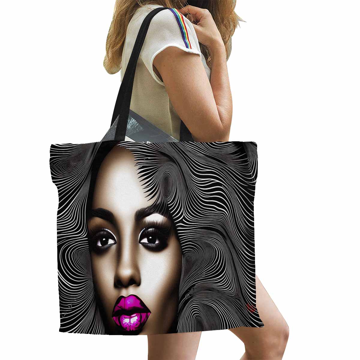 Canvas tote bag, Large, Black Faces, Set 1, design 69