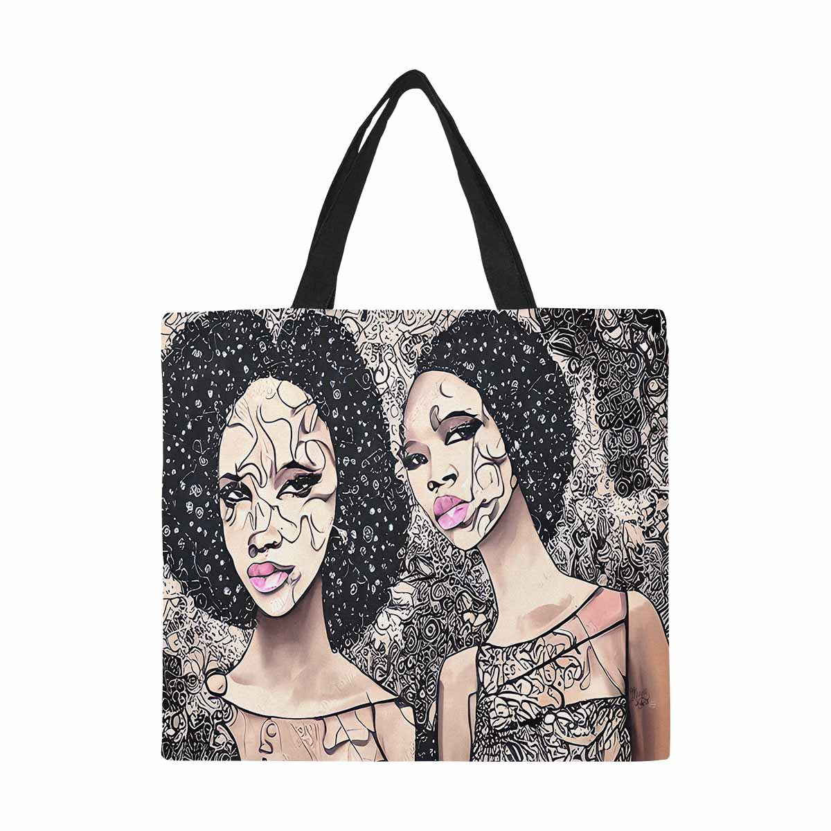 Canvas tote bag, Large, Black Faces, Set 1, design 19