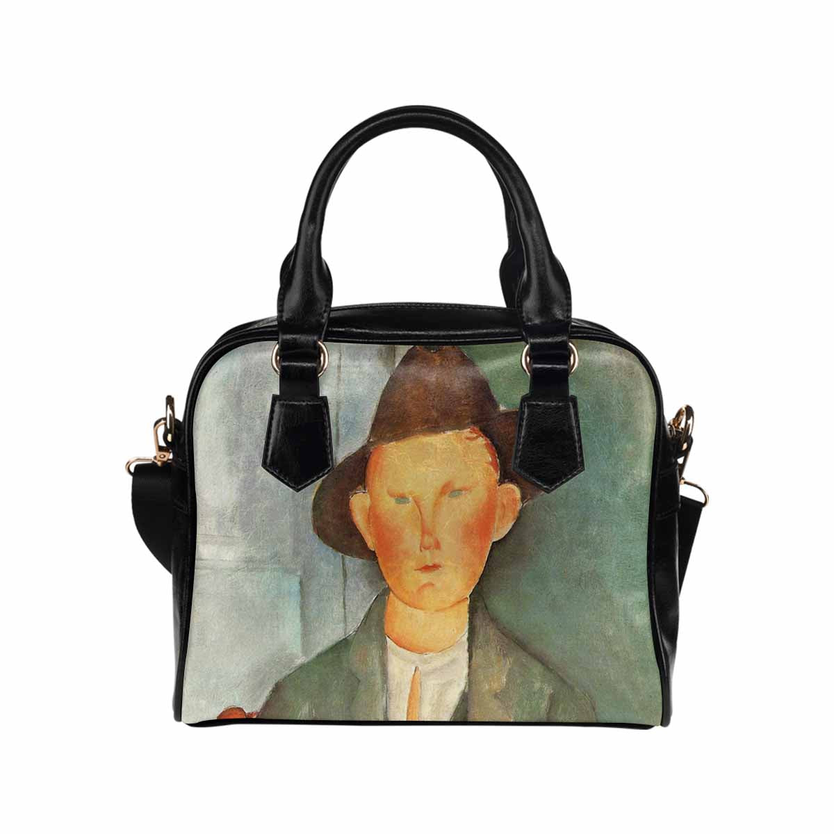 Shoulder PU Leather handbag, Modigliani design, choice of 2 colors, Peasant boy