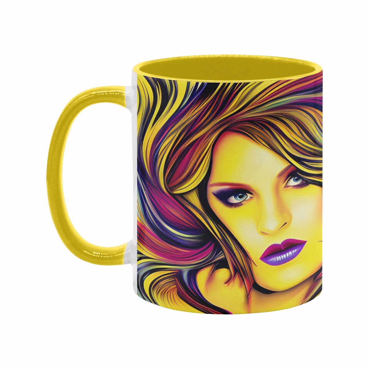 Coffee mug, tea cup, multicolor mug, caucasian type face, design 27