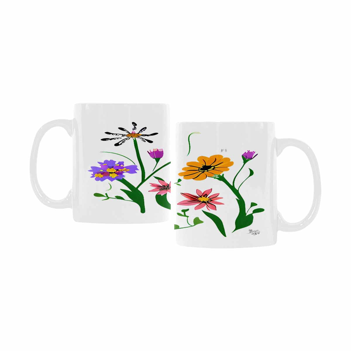 USA made Quality Mug, coffee mug, tea cup, Bright florals, Set 2, design 92