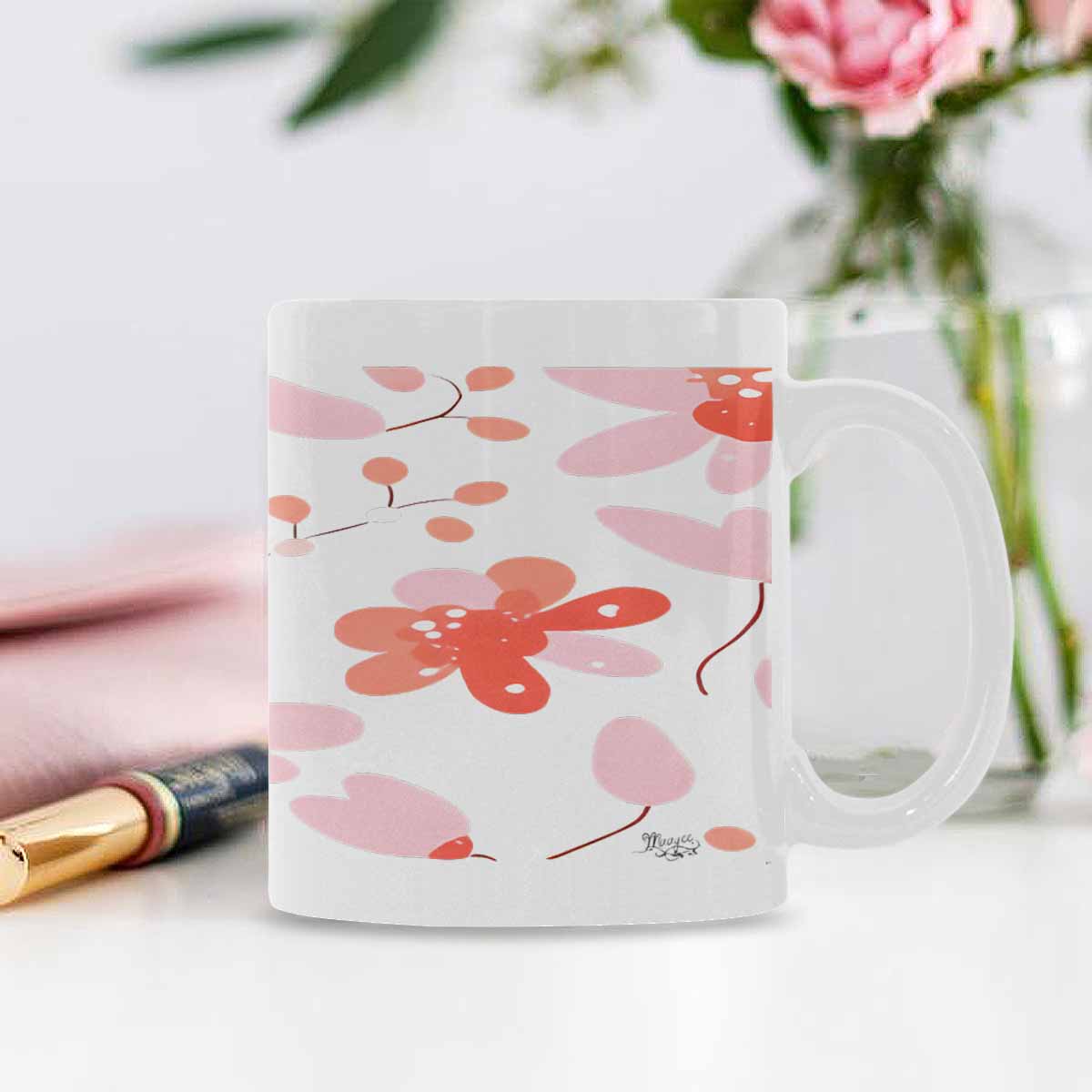 USA made Quality Mug, coffee mug, tea cup, Bright florals, Set 2, design 4