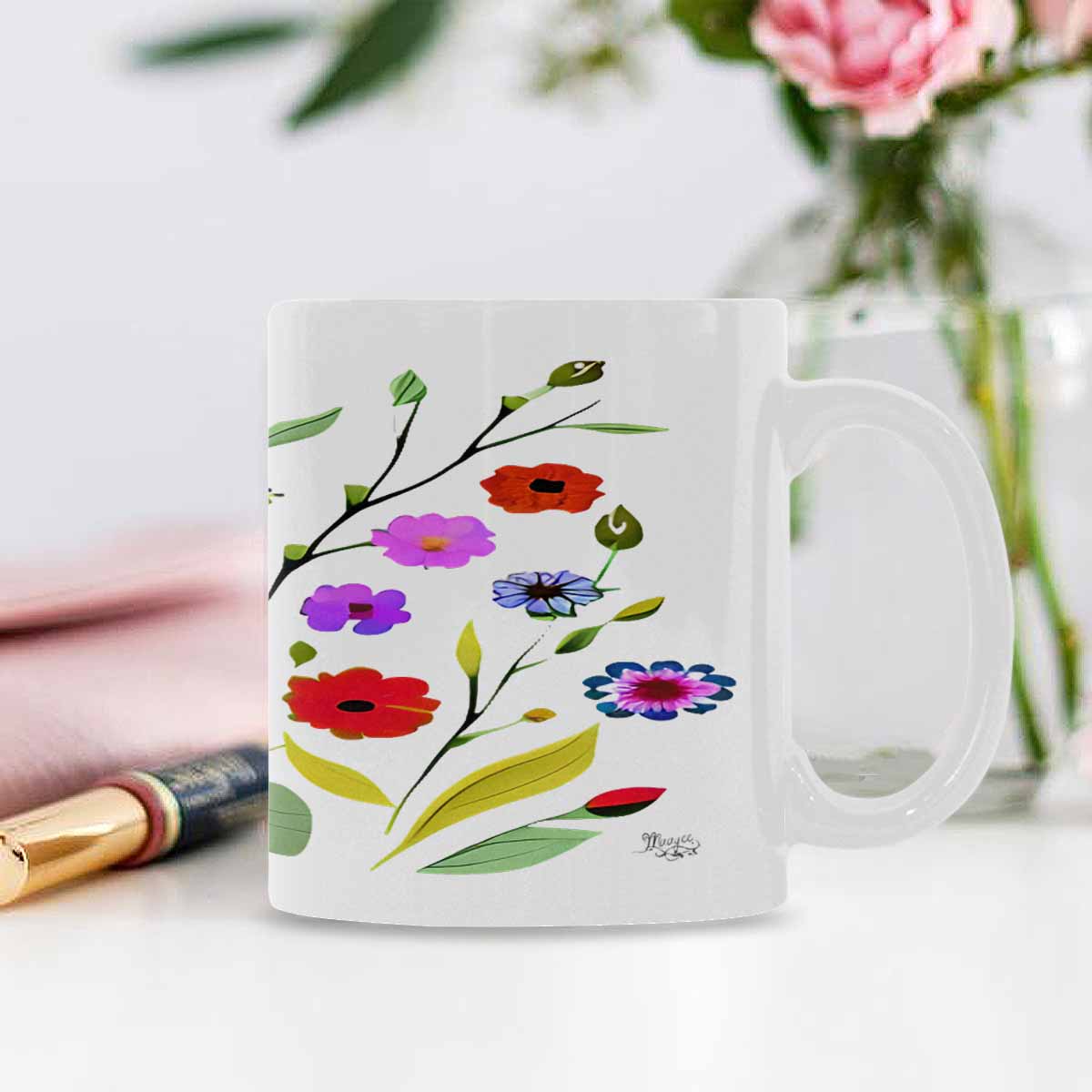 USA made Quality Mug, coffee mug, tea cup, Bright florals, Set 2, design 76