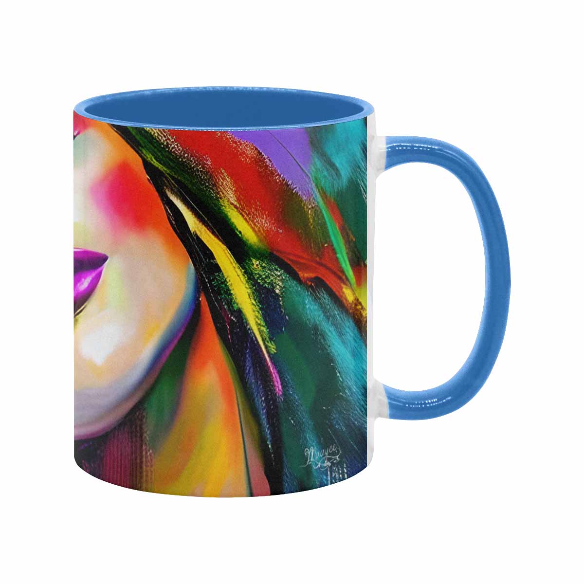 Coffee mug, tea cup, multicolor mug, caucasian type face, design 24