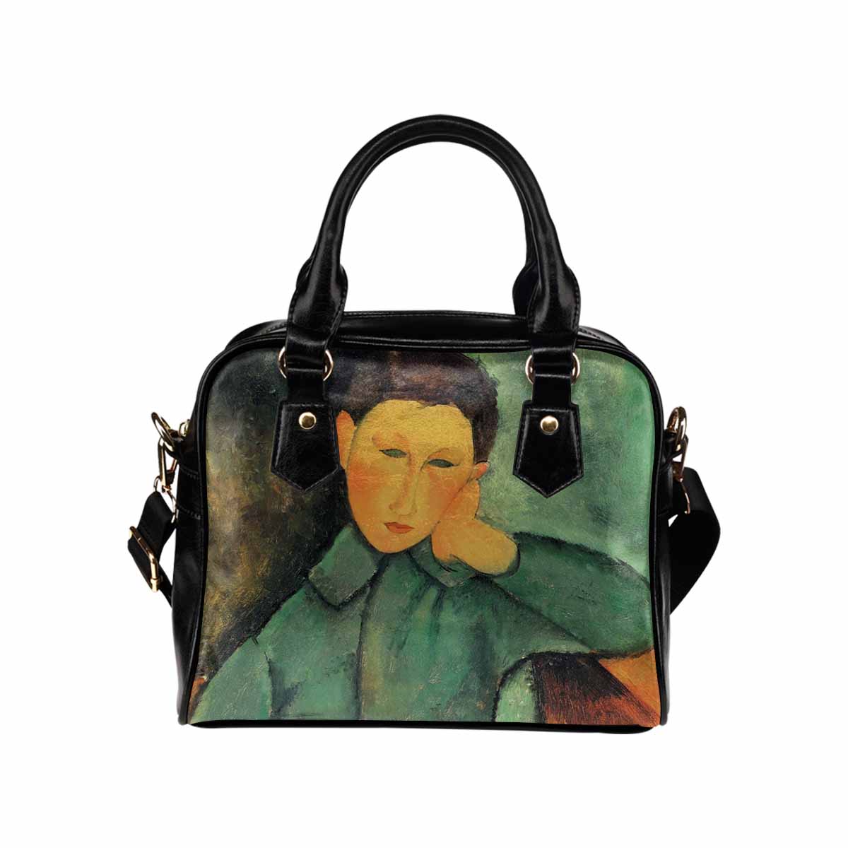 Shoulder PU Leather handbag, Modigliani design, choice of 2 colors, Boy in a blue jacket