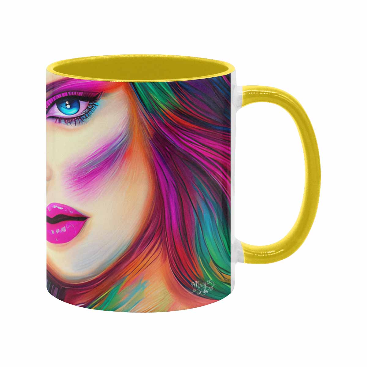 Coffee mug, tea cup, multicolor mug, caucasian type face, design 31