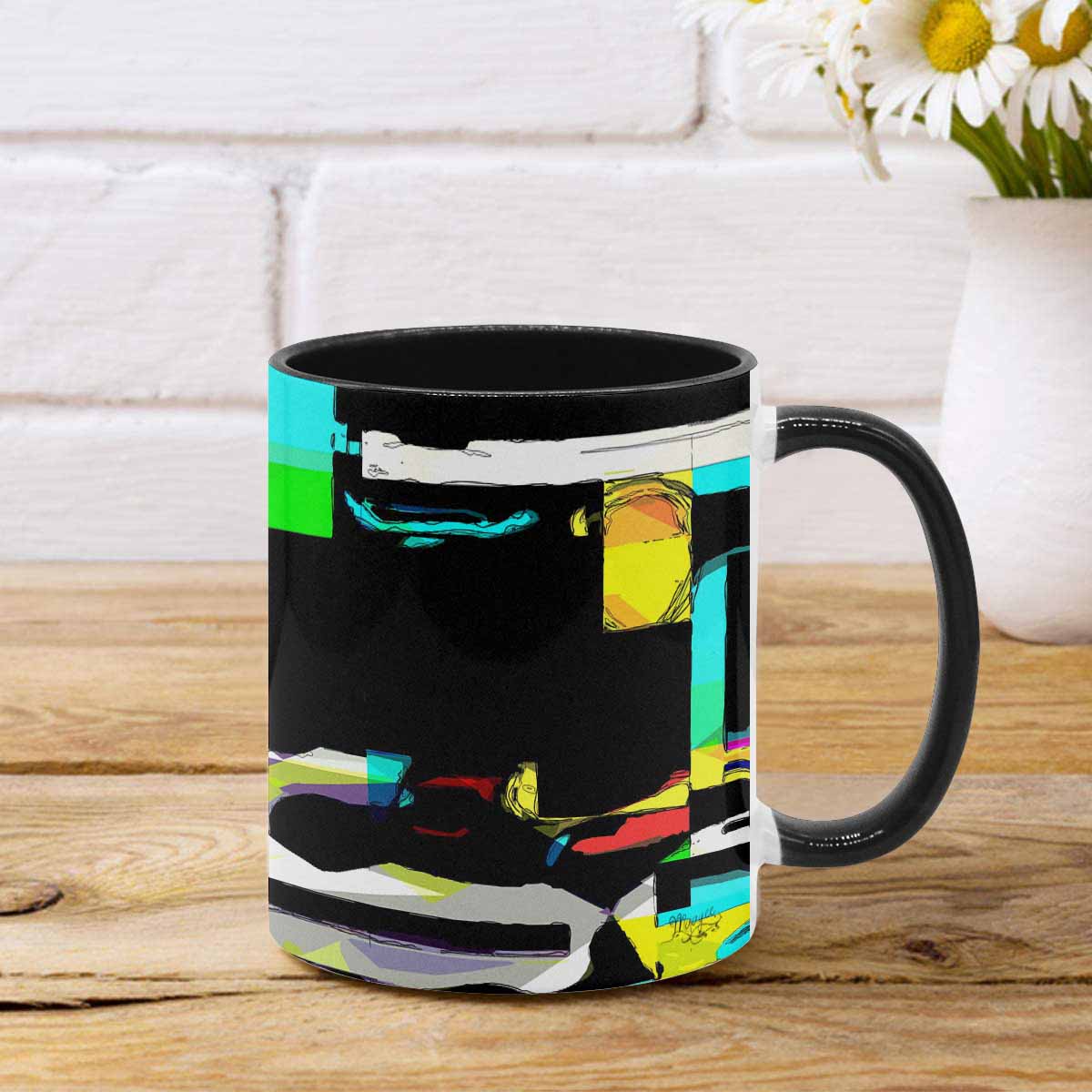 Coffee Mug, tea cup, black core, abstract, design 136