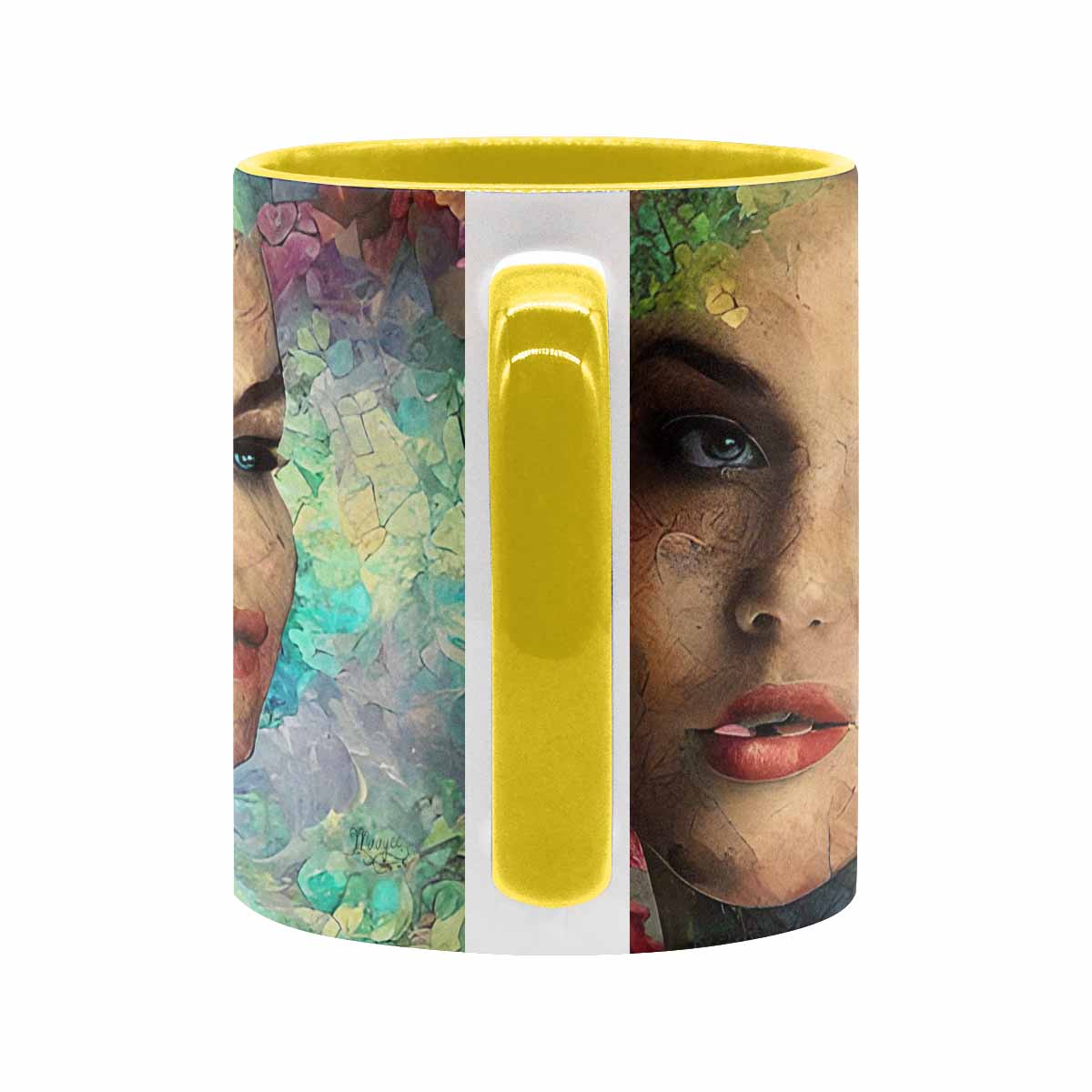 Coffee mug, tea cup, multicolor mug, caucasian type face, design 28