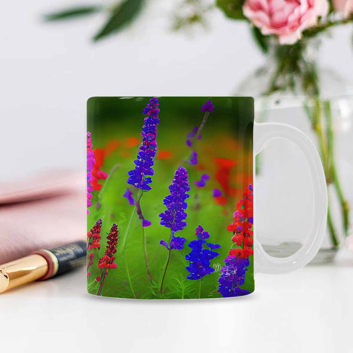 USA made Quality Mug, coffee mug, tea cup, Bright florals, Set 1, Design 4