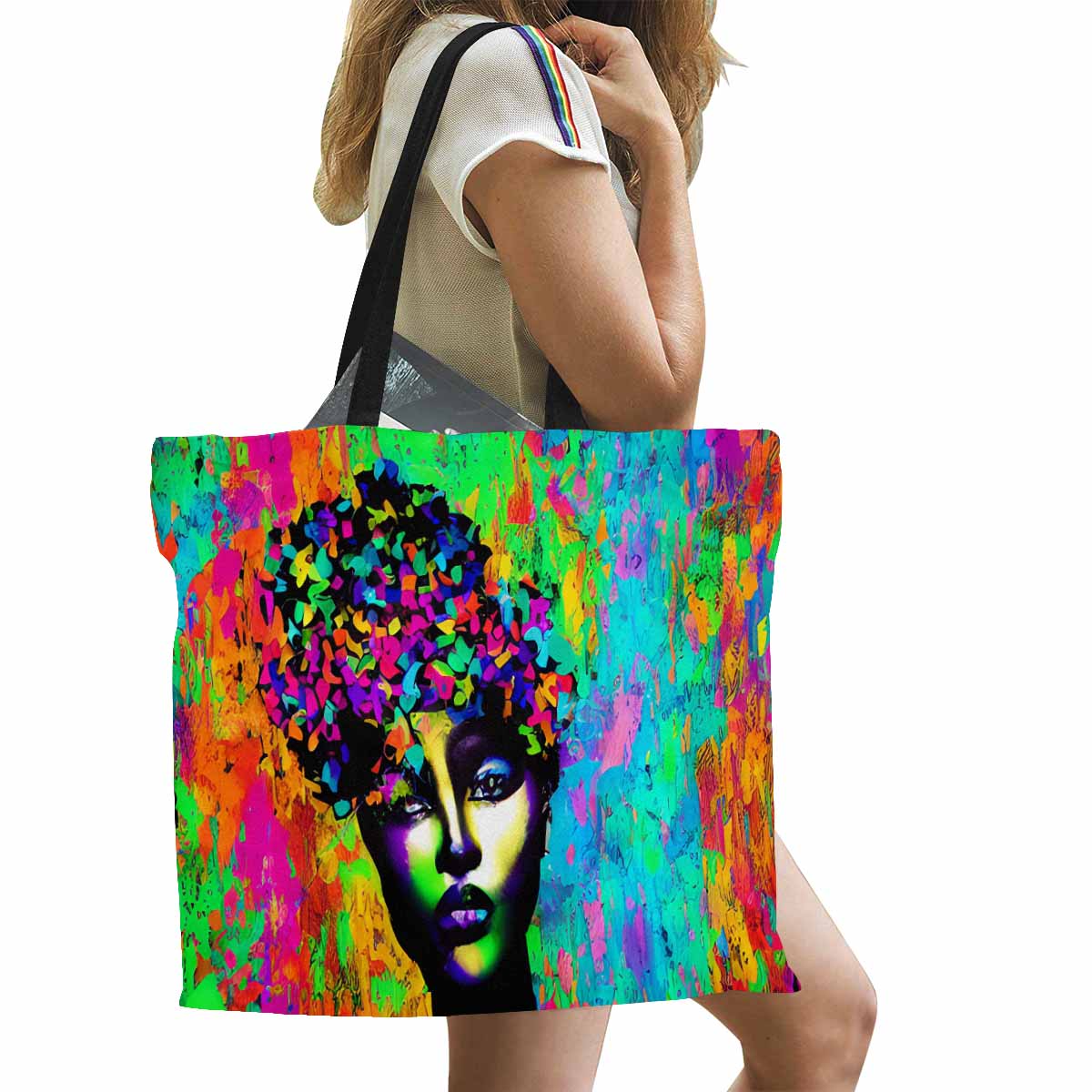 Canvas tote bag, Large, Black Faces, Set 1, design 72