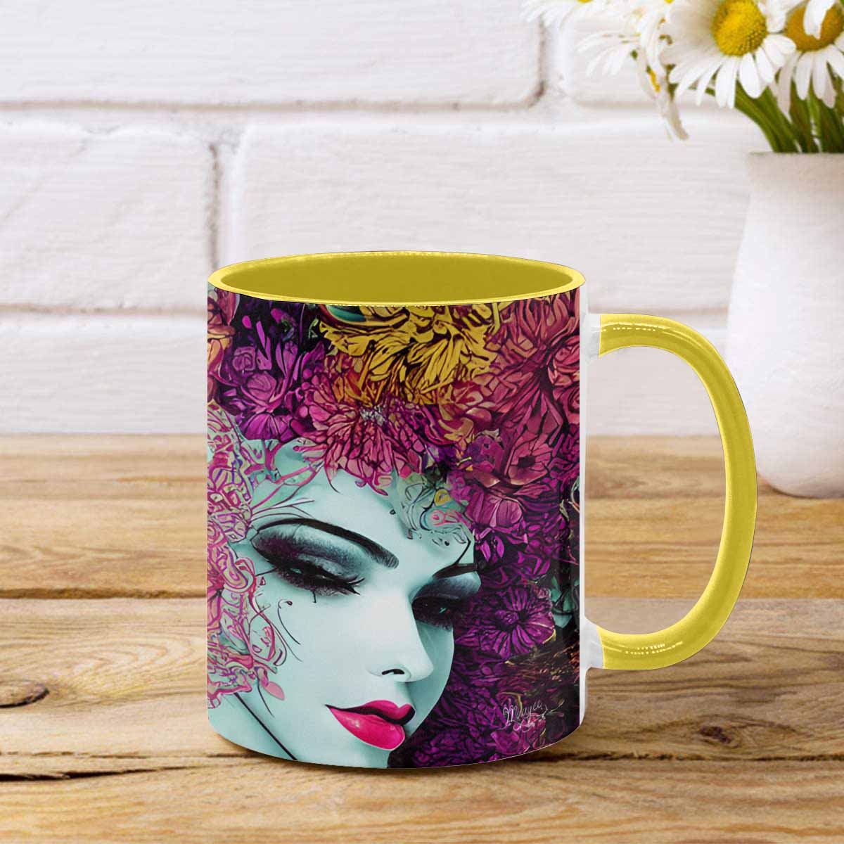 Coffee mug, tea cup, multicolor mug, caucasian type face, design 32