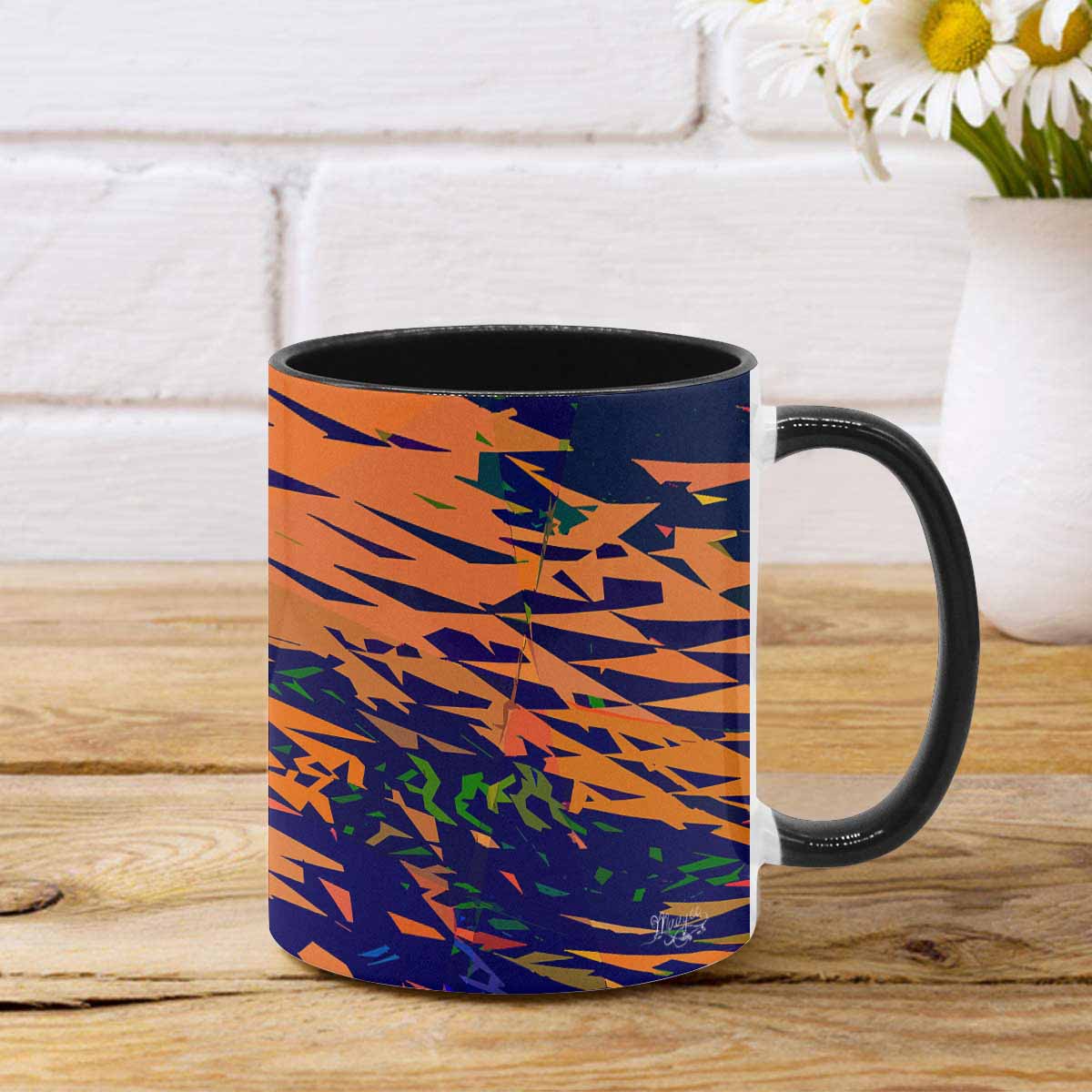 Coffee Mug, tea cup, black core, abstract, design 102