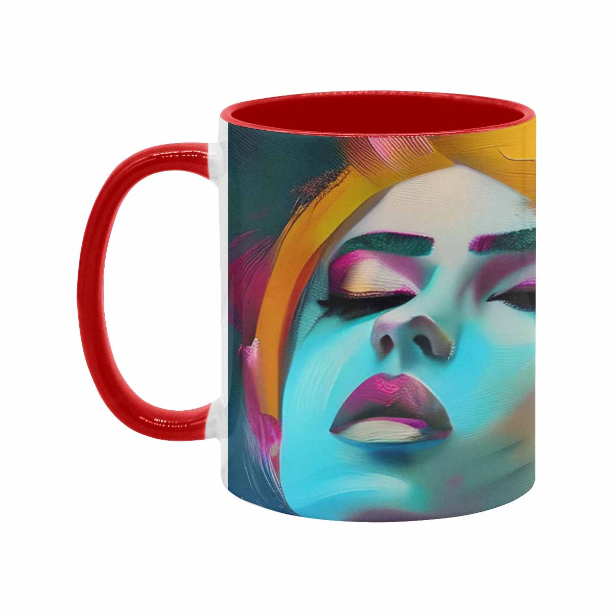 Coffee mug, tea cup, multicolor mug, caucasian type face, design 22