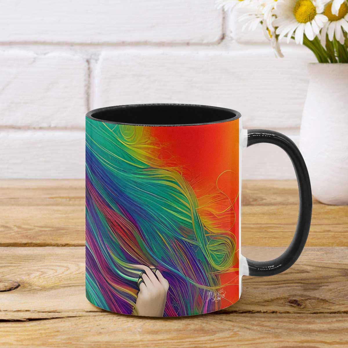 Coffee mug, tea cup, multicolor mug, caucasian type face, design 34