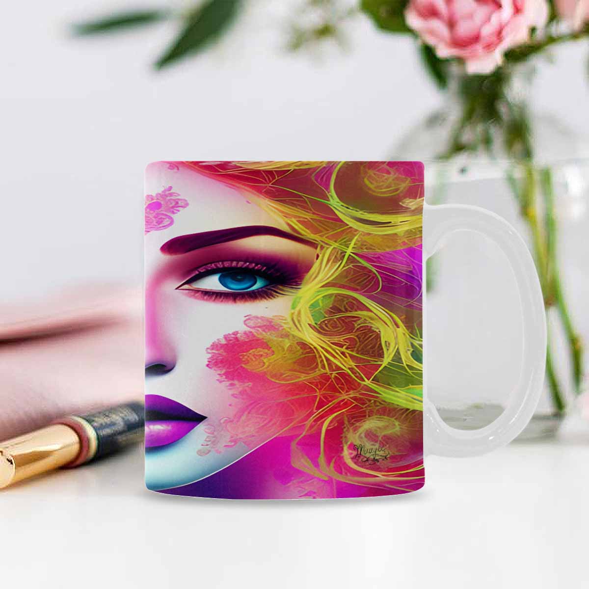 USA, Color Coffee Mug, tea cup, caucasian Face, design 15