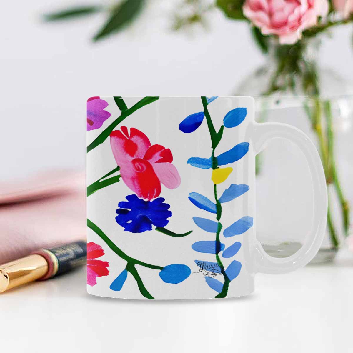 USA made Quality Mug, coffee mug, tea cup, Bright florals, Set 1A, Design 114