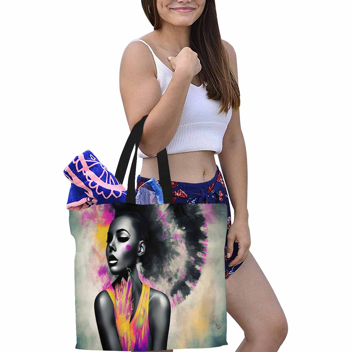 Canvas tote bag, Large, Black Faces, Set 1, design 61