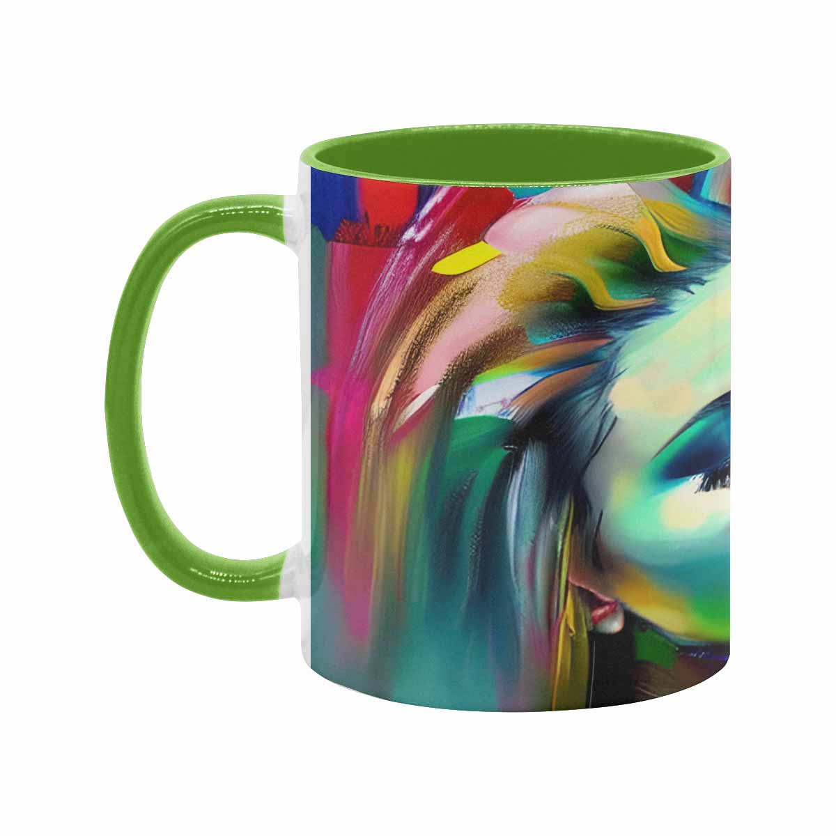 Coffee mug, tea cup, multicolor mug, caucasian type face, design 23