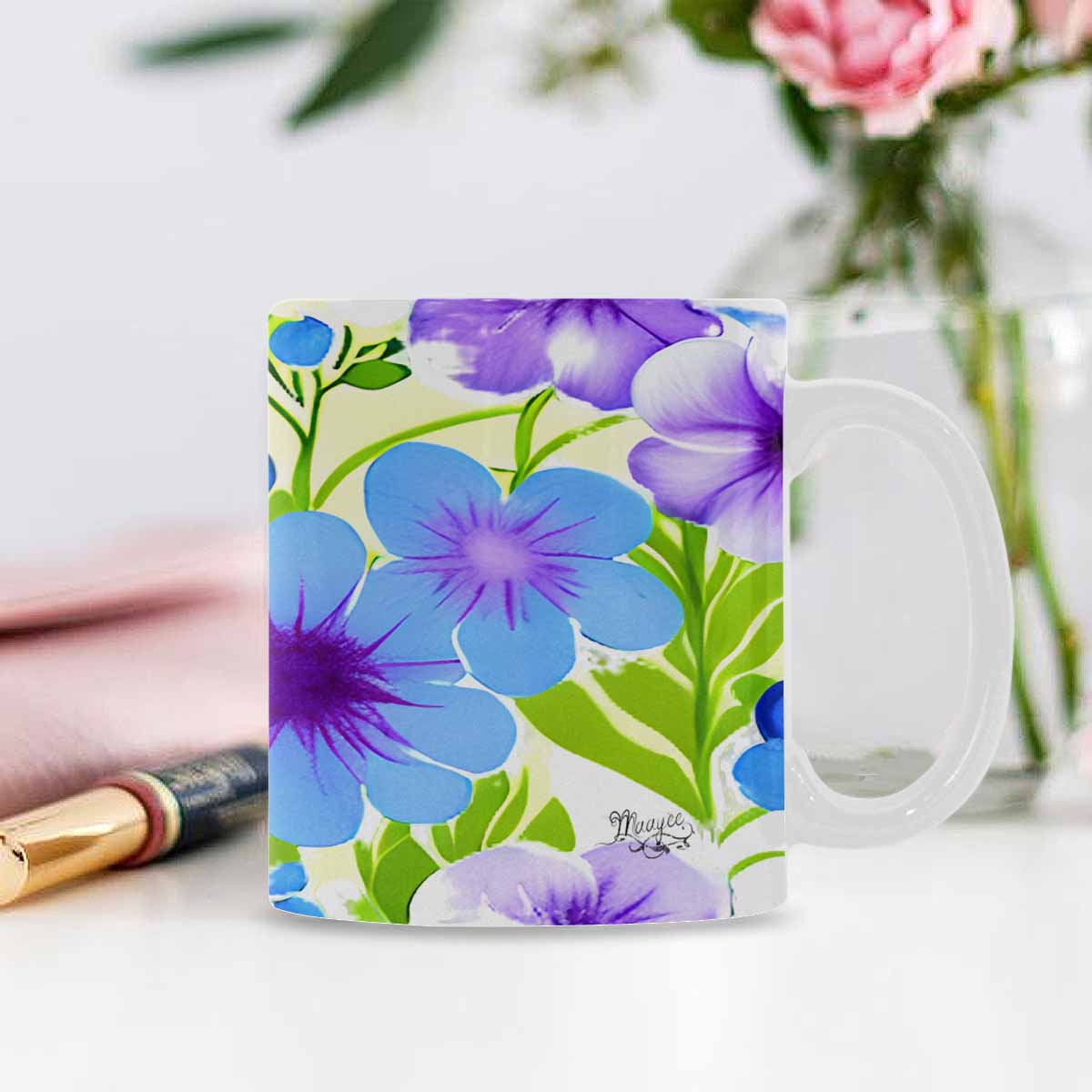 USA made Quality Mug, coffee mug, tea cup, Bright florals, Set 1A, Design 122