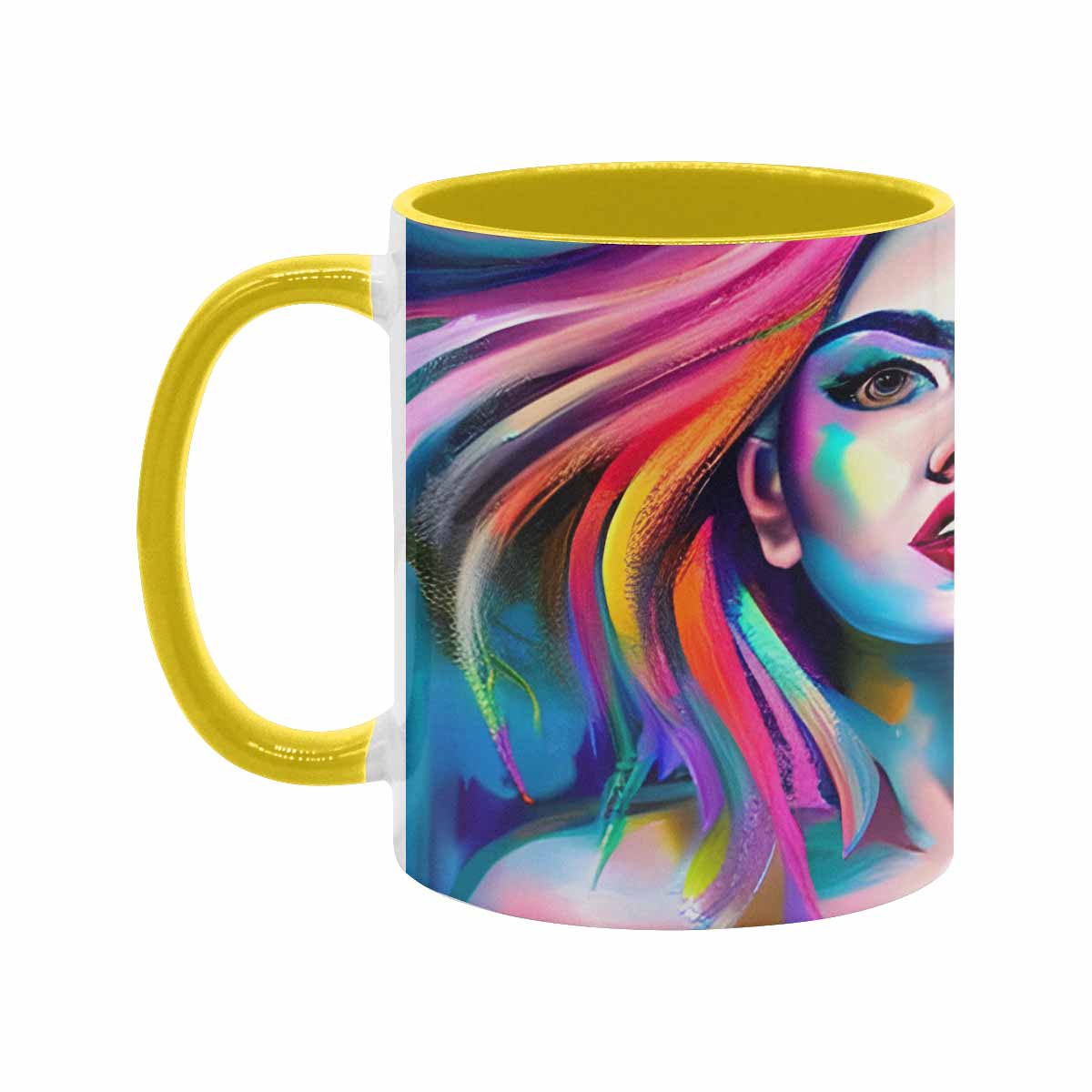 Coffee mug, tea cup, multicolor mug, caucasian type face, design 20