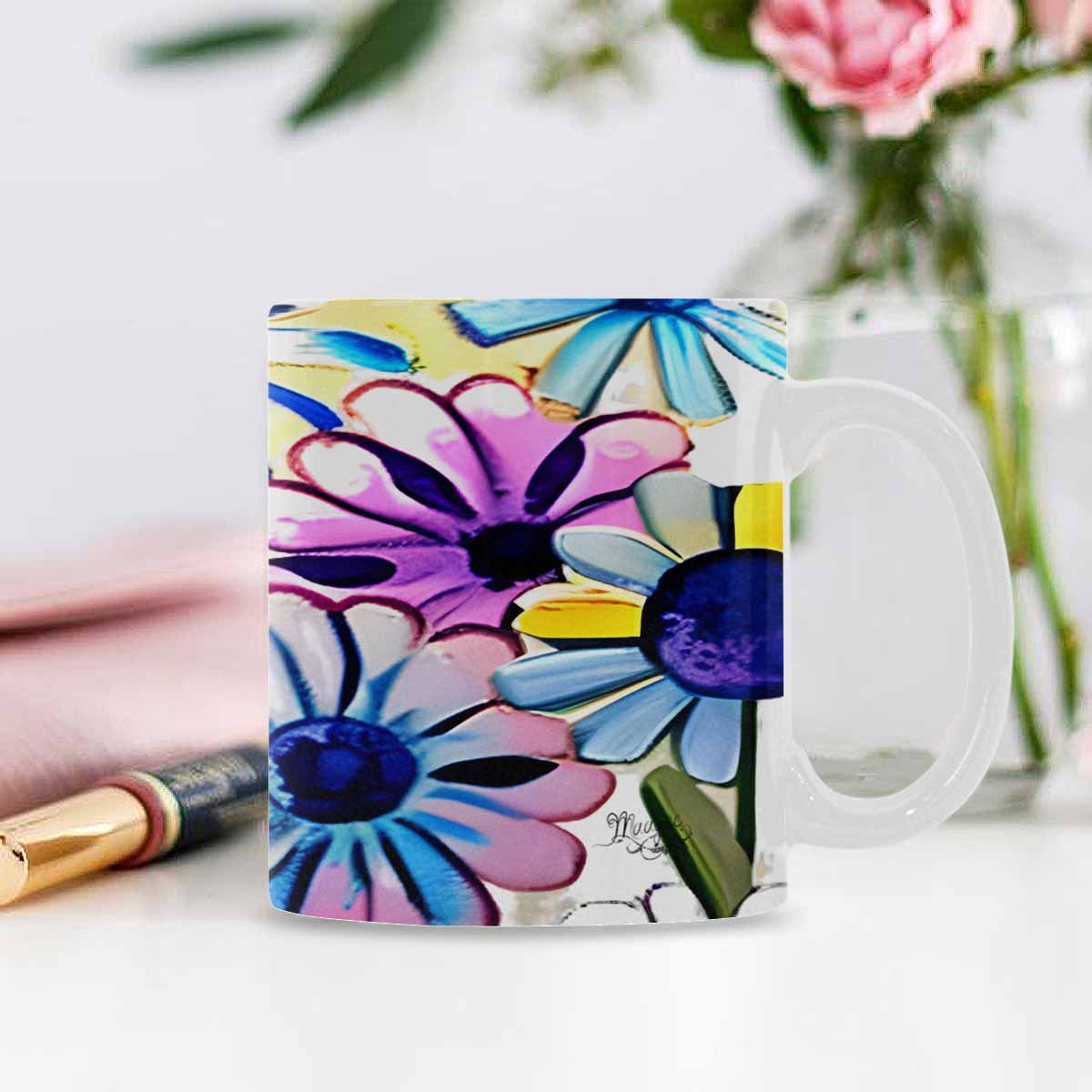 USA made Quality Mug, coffee mug, tea cup, Bright florals, Set 1A, Design 50