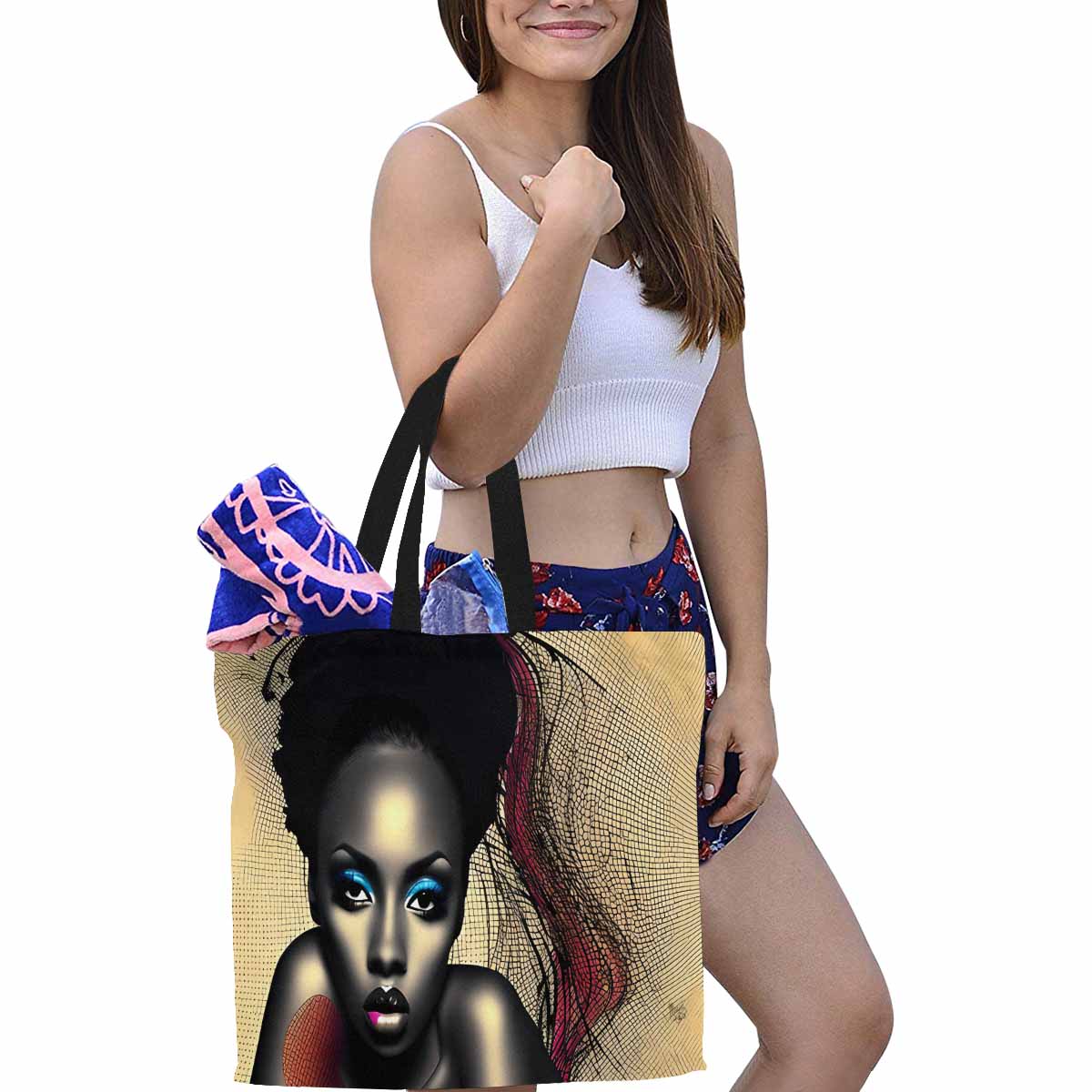 Canvas tote bag, Large, Black Faces, Set 1, design 55