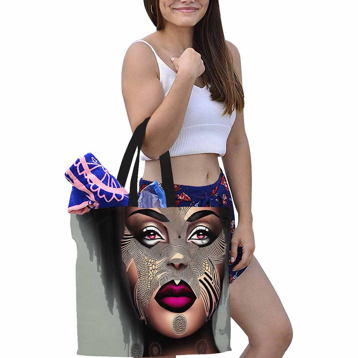 Canvas tote bag, Large, Black Faces, Set 1, design 21