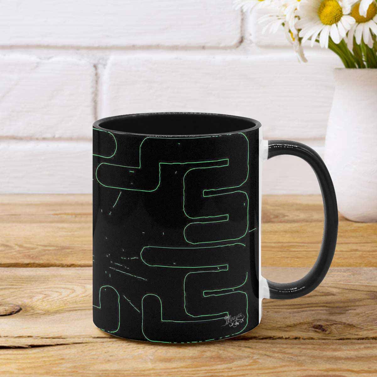 Coffee Mug, tea cup, black core, abstract, design 129