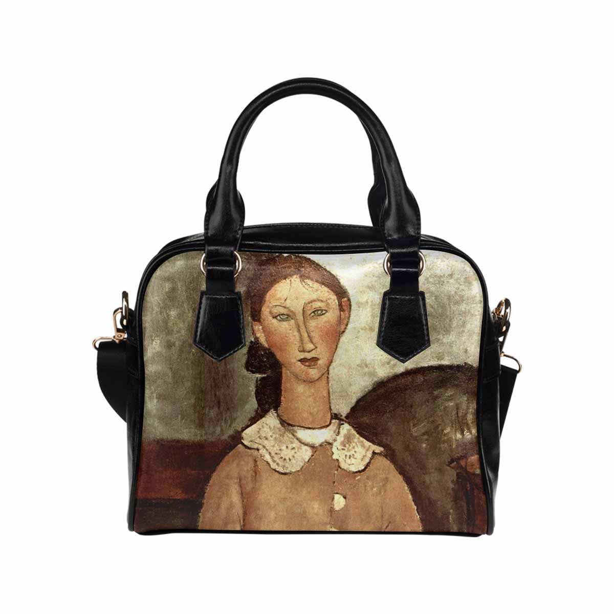 Shoulder PU Leather handbag, Modigliani design, choice of 2 colors, Girl in a yellow dress