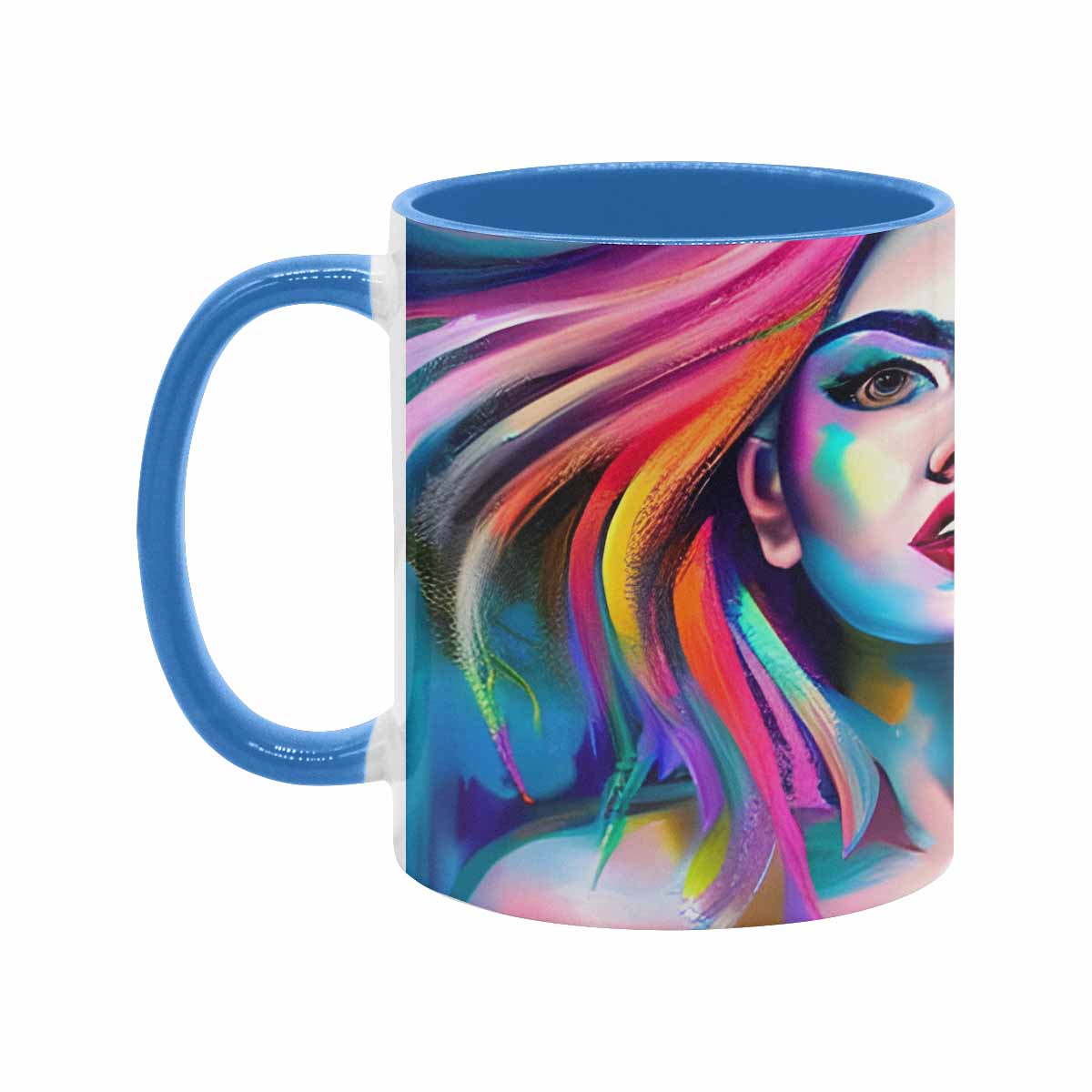 Coffee mug, tea cup, multicolor mug, caucasian type face, design 20