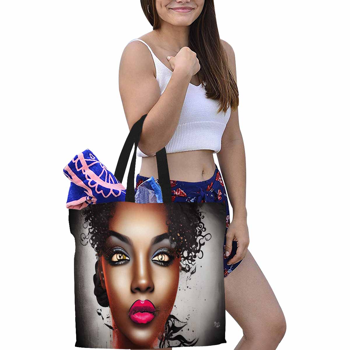 Canvas tote bag, Large, Black Faces, Set 1, design 53