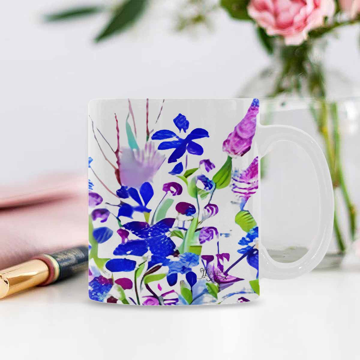 USA made Quality Mug, coffee mug, tea cup, Bright florals, Set 1A, Design 9