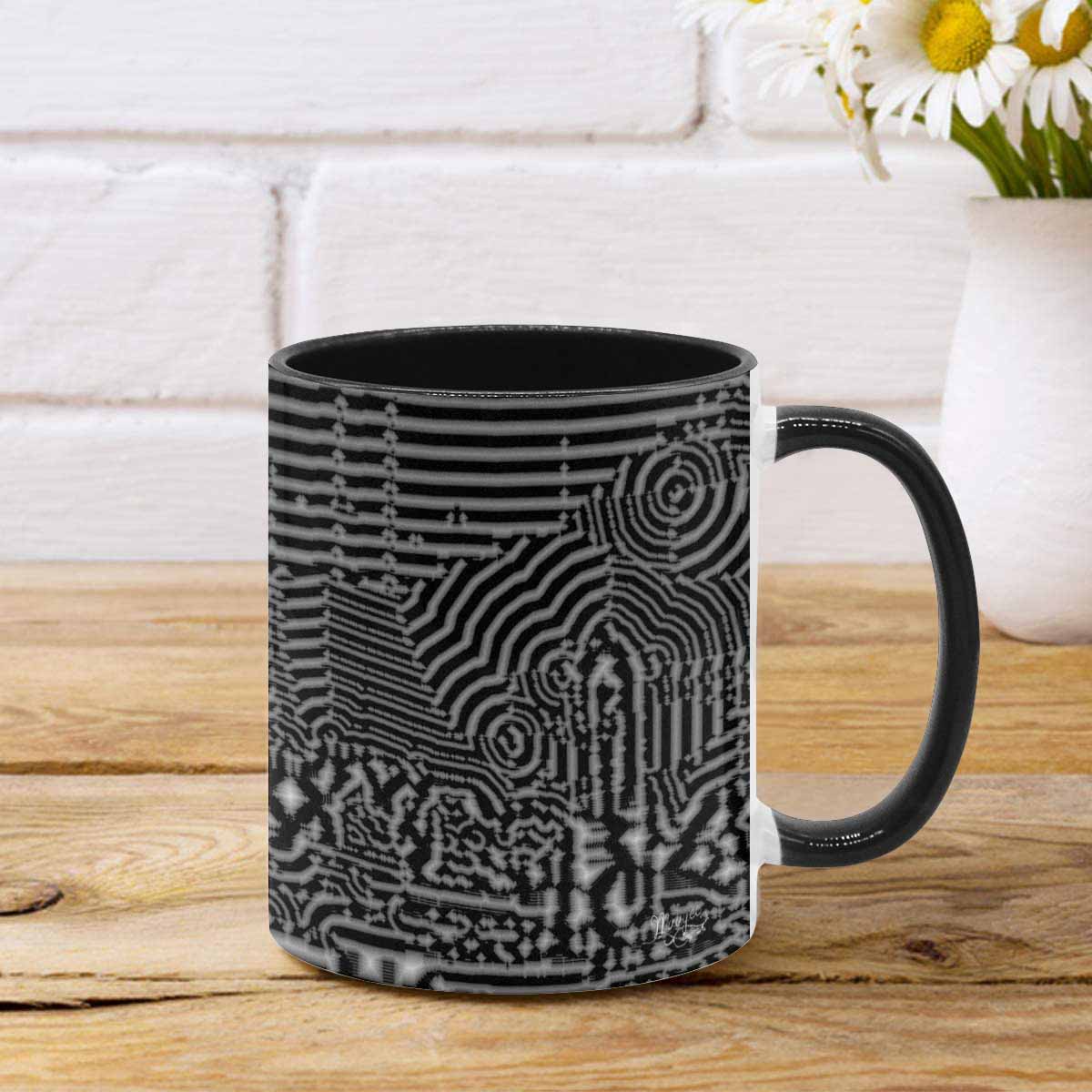 Coffee Mug, tea cup, black core, abstract, design 120