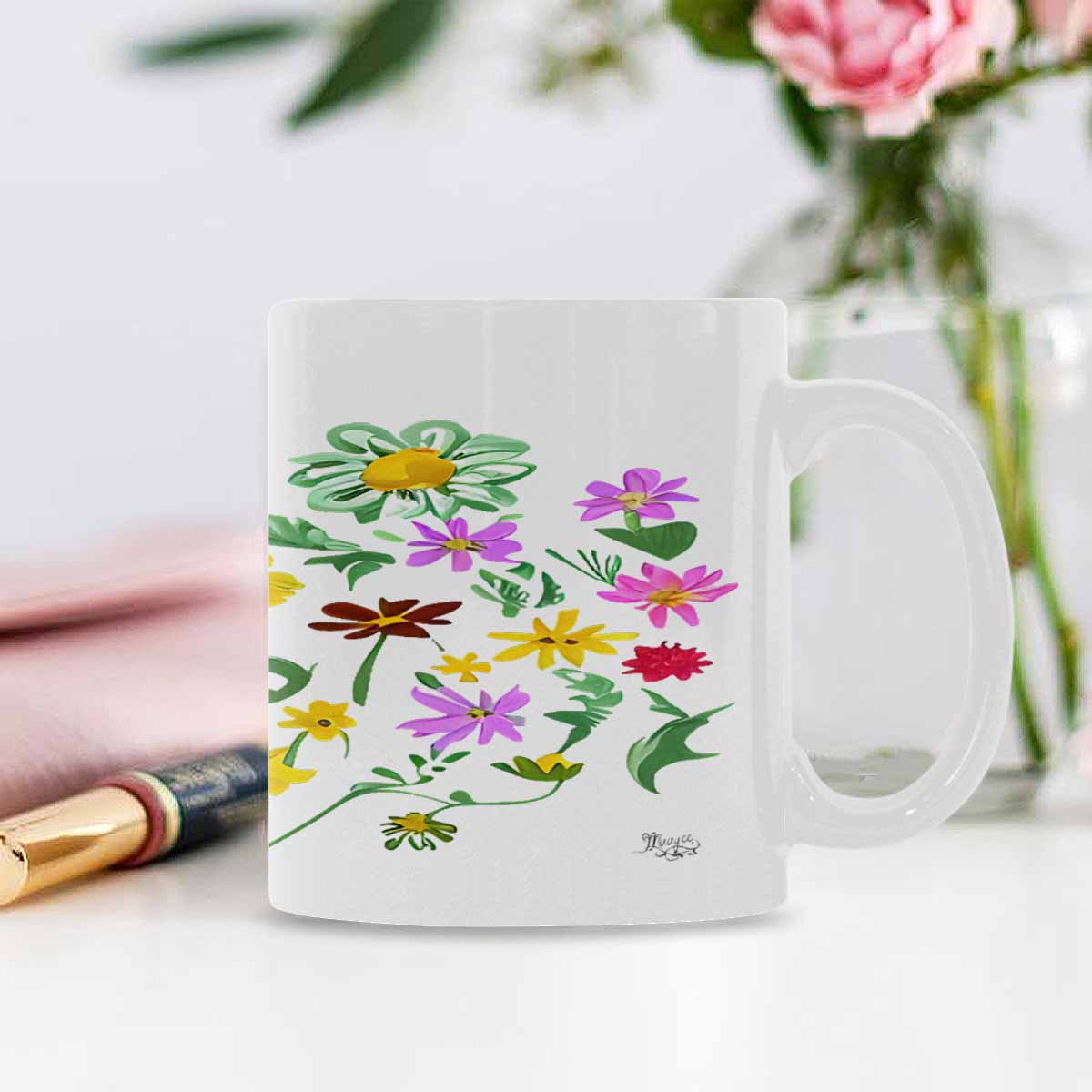 USA made Quality Mug, coffee mug, tea cup, Bright florals, Set 2, design 94