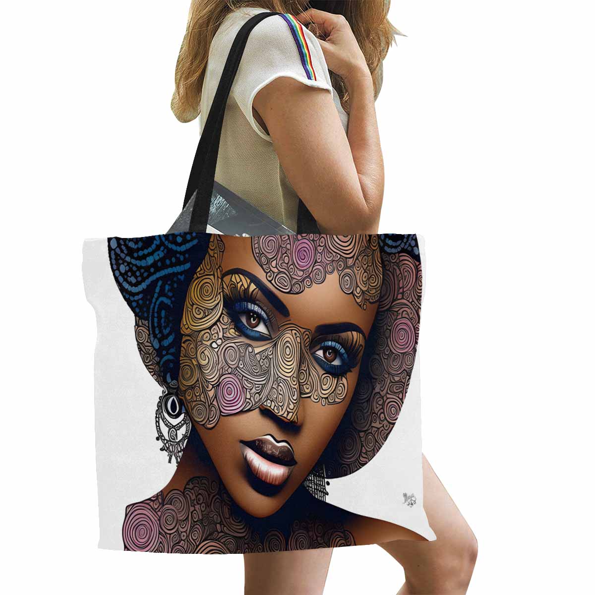 Canvas tote bag, Large, Black Faces, Set 1, design 15